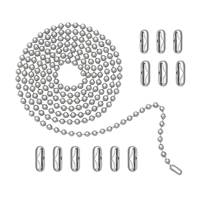 120" Ceiling Fan Pull Chain Extender - Stainless Steel Ball Chain with 12 Connectors, Adjustable Length for Fan/Light Fixtures, Lamp, Curtains, Dog Tags (3mm Bead Diameter, Cut-to-Size)