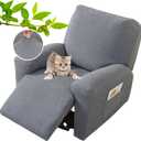 XINEAGE 4-Piece Recliner Cover Stretch Jacquard Slipcover with Pocket, Washable Recliner Chair Protector for Kids, Pets, Dogs, Cats (Light Gray)