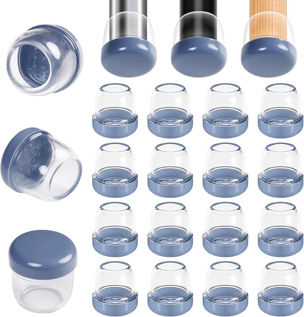 Chair Sliders for Carpeted Floors,16 Pcs Chair Glides Round Furniture Sliders Carpet,Chair Leg Floor Protectorst,Make Furniture Glides Move Easy(Fit 0.75-1", Clear/Blue)