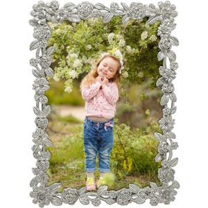 Cut-Out Floral Photo Frame / 4x6 In | For Vertical and Horizontal Display on Tabletops | Perfect for Home Decor, Wedding, Vacation, Graduation, Or Any Milestone Photos (Silver)