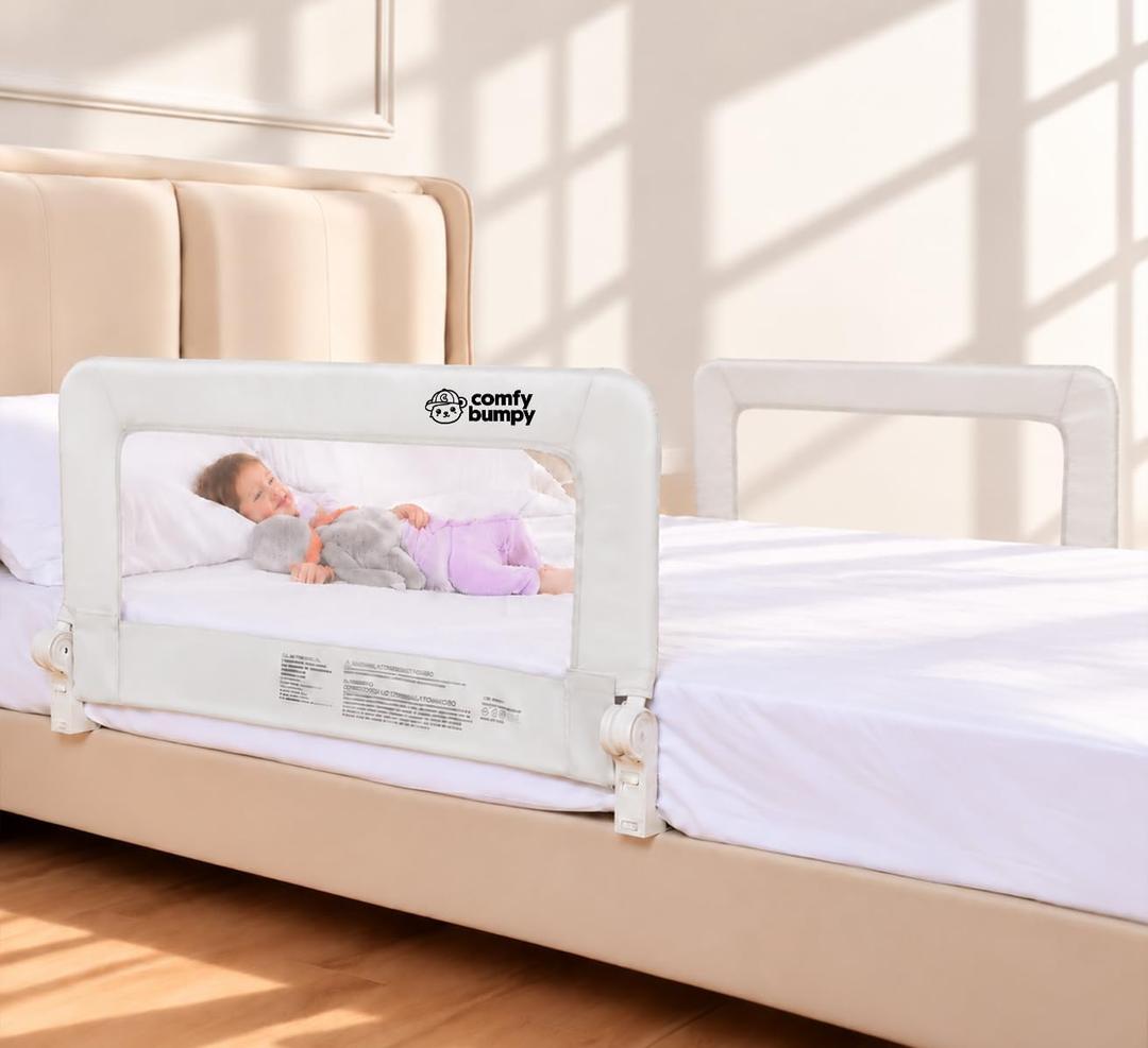ComfyBumpy 2-Pack Bed Rail for Toddlers 35.5" L x 19.5" H | Toddler Bed Rails for Twin, Full & Toddler Mattress Size | Swing Down Rail Guard | Mattress Side Rail for Kids | White