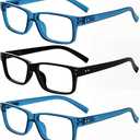 Eyekepper Vintage Reading Glasses for Men - 3 Pairs Black and 2 Pairs Blue - Spring Hinges Classic Readers +3.50