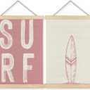 BearCake Surf Room Decor, Coastal Beach Surf Wall Art Poster Hanger Frame, Beach House Decor, Vintage Pink Surfboard Canvas Prints Framed Wall Decor for Home Bedroom Living Room, 12x16 Inch Set of 2