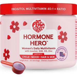 Peach Perfect Inositol Powder Multivitamin, Strawberry Acai Flavor – 4g Myo & D-Chiro Inositol, DIM, Zinc, Magnesium Glycinate, Vitamin D3 – Supports Women’s Health, Cycle, Energy, 30 SVG