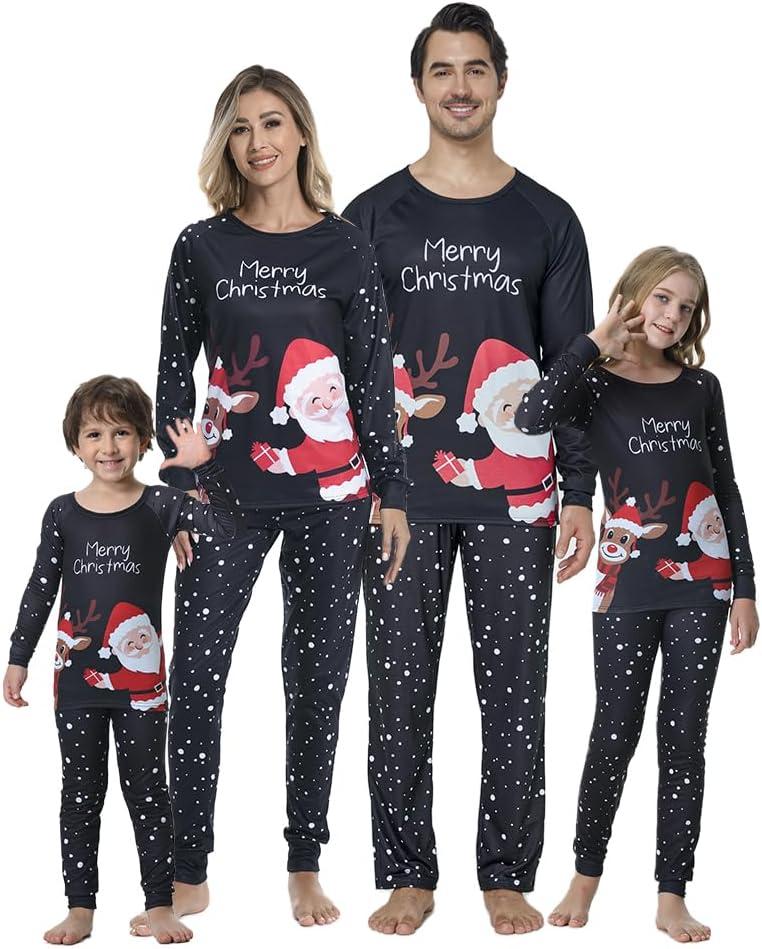 VENTELAN Family Matching Christmas Pajamas Set Holiday Santa Claus Sleepwear Xmas PJS Set for Couples and Kids (14Y)
