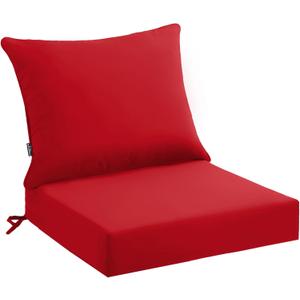 PatioGlow Outdoor Seat Cushion Set 24 x 24 x 4 Inch, Waterproof & Fade Resistant Patio Furniture Cushions with Removable Cover and Ties, Thick Deep Seating Pads for Outside Chair Sofa Couch, Red