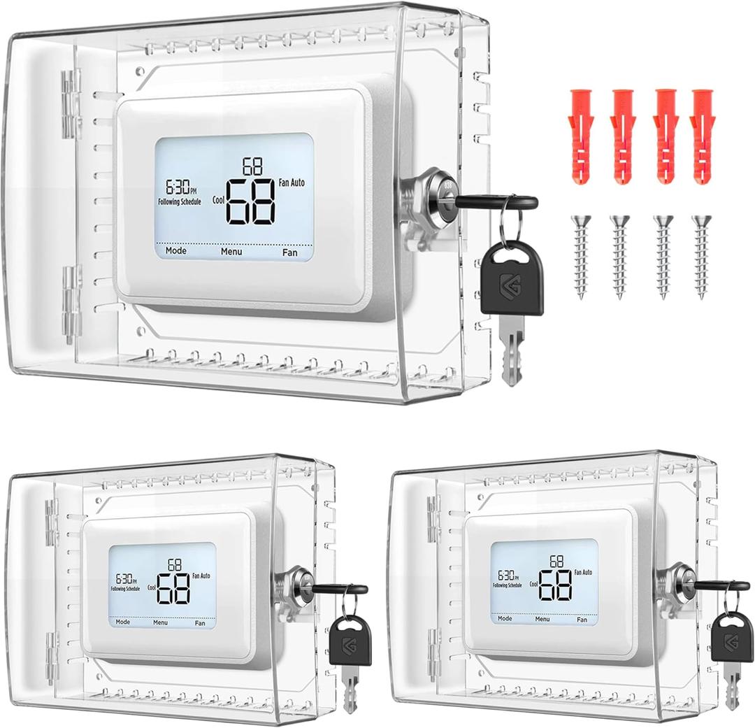 3 PCS Large Thermostat Lock Box Cover with Key, Clear Thermostat Cover with Lock Compatible With Honeywell Thermostat On Wall, AC Lock Box Cover with Key Fits Thermostats 5"H x 6" W or Smaller