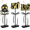 50th Black Gold Glitter Centerpieces for 50th Birthday Table Decorations,Wood Signs Happy Fifty Years Old B-Day Table Topper for Men and Women Birthday Party Supplies (3 Pcs)