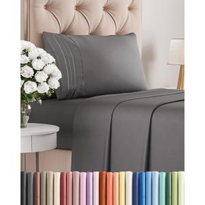 Twin Size 3 Piece Sheet Set - Comfy Breathable & Cooling Sheets - Hotel Luxury Bed Sheets for Women & Men - Deep Pockets, Easy-Fit, Extra Soft & Wrinkle Free Sheets - Dark Grey Oeko-Tex Bed Sheet Set