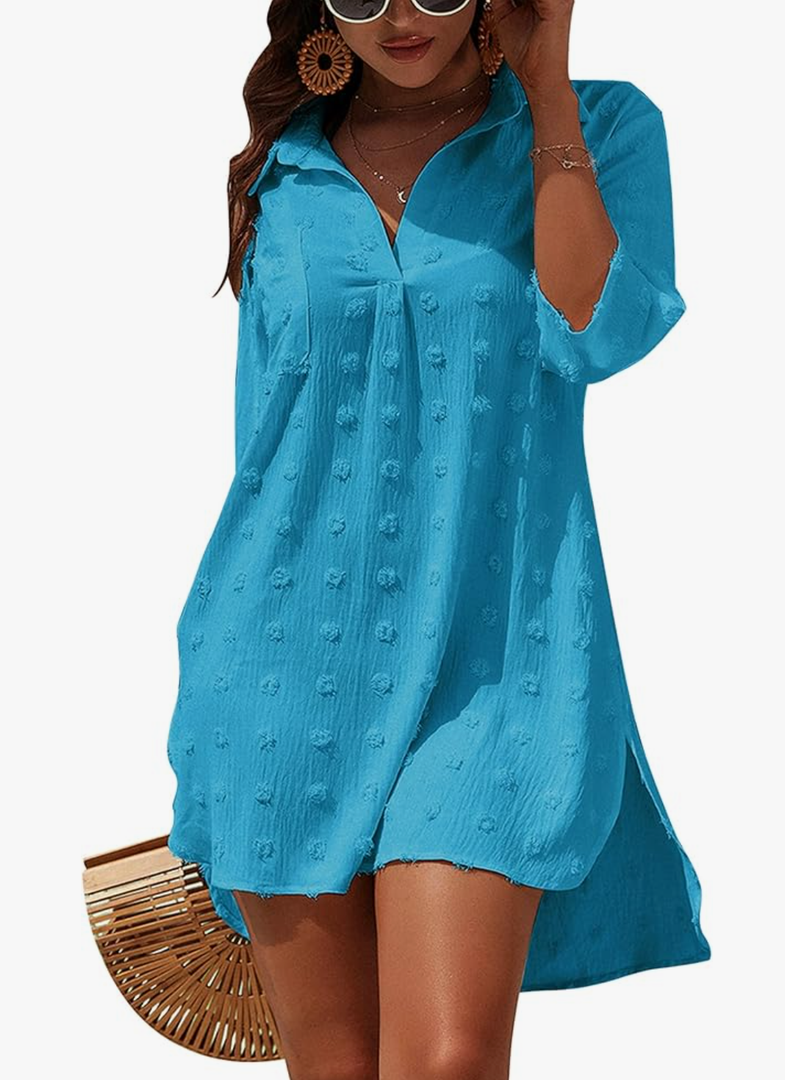 Blooming Jelly Womens Swimsuit Coverups White Chiffon Bikini Swimwear Beach Cover Up Dress Shirt XL