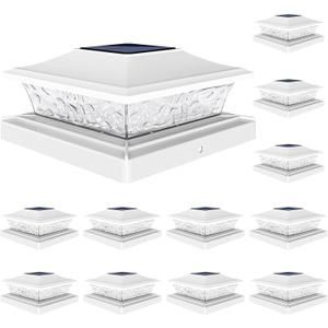 VOLISUN Solar Post Cap Lights Outdoor 4x4/6x6 Wooden/Vinyl Fence Cap Lights for Patio/Garden,Warm White with 2 Lighting Modes Waterproof,ABS Shell Lens White (12 Pack)