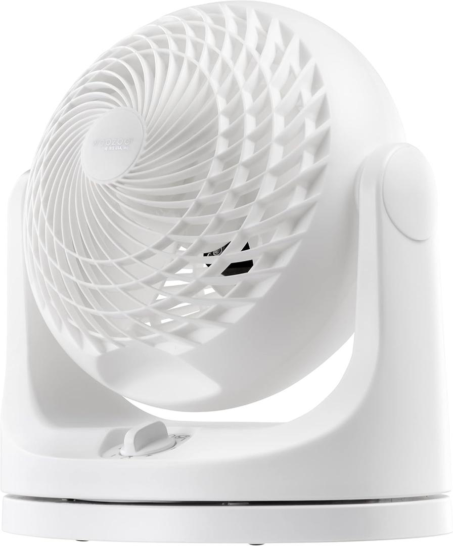 IRIS USA WOOZOO Desk Fan, Oscillating Table Air Circulator, 3 Speeds, 52ft Max Air Distance, 112 Adjustable Tilt, 30db Quiet Motor, Small Fan for Bedroom, Office, Dorm, White