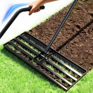 Lawn Leveling Rake, 30" x 10" Stainless Steel Head, Ergonomic Bent Handle, Level Soil & Sand, 6ft Long Handle for Yard, Garden, Sports Field