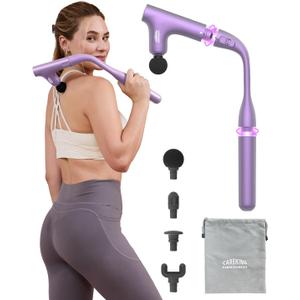3-in-1 Detachable Massage Gun Deep Tissue, Ergonomic Extension Handle Back Massager for Pain Relief, Portable Percussion Muscle Massager for Shoulder, Thigh, Waist & Neck Purple