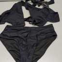 ZAFUL Women High Waisted Bikini Sets Two Piece Ruffle Tummy Control Swimsuit Cross Cutout Ruched Bathing Suit (Large, Black)