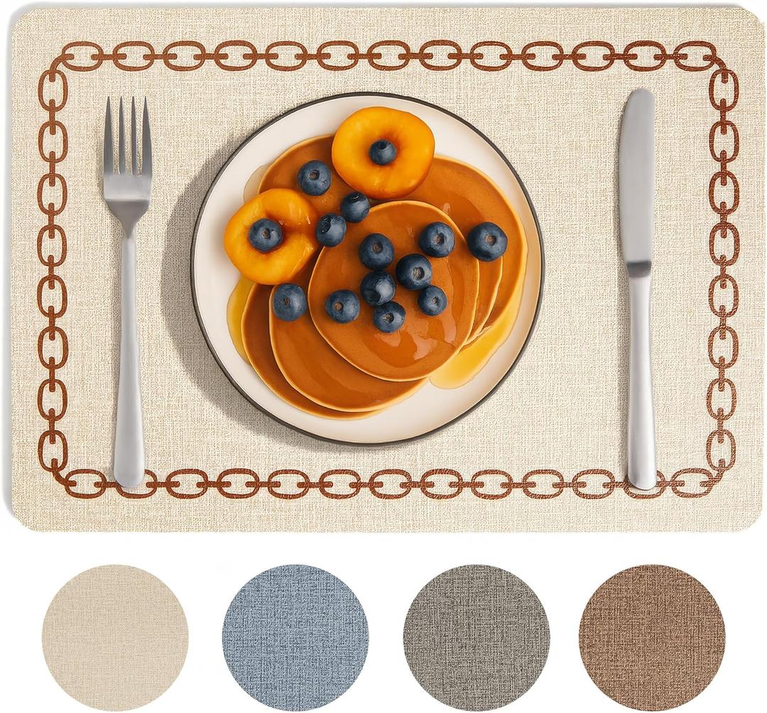 Placemats Set of 6, Heat Resistant & Waterproof Table Mats for Dining, Non Slip Scratch Proof Place Mats for Kitchen, Easy to Clean - Outdoor,Indoor Use17x12 Inch