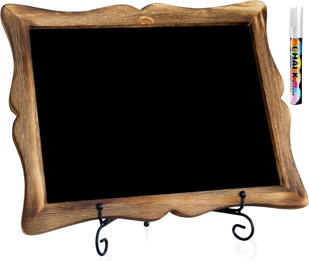 Tabletop Chalk Sign with Easel (11x13) + White Liquid Chalk Marker | Hanging or Freestanding Framed Chalkboard with Hand Crafted Sweetheart Frame - Multipurpose Small Chalkboard Sign