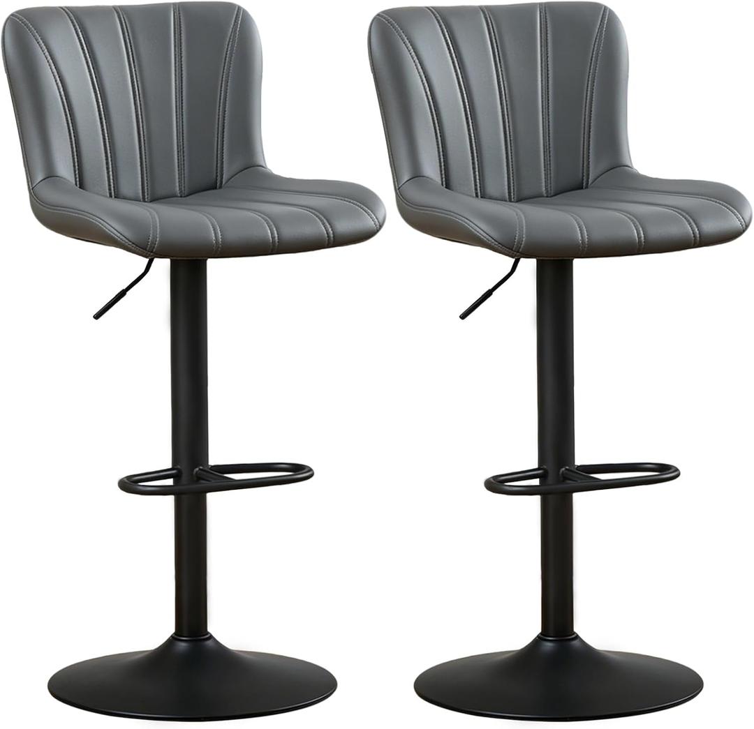 Bar Stools Set of 2, Modern Swivel Bar Stools Adjustable Height, Faux Leather PU Upholstered Counter Height Bar Chairs with Back for Kitchen Island, Counter, Pub, Caf (Grey)