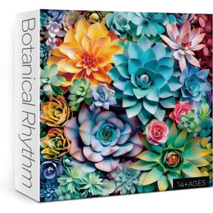 3D Succulent Puzzles for Adults 1000 Pieces Nature Plant Puzzle, Colorful Paper Cut Art Jigsaw Puzzles, Beautiful Botanical Houseplant Puzzle