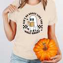 Halloween Teacher Shirts for Women Reading Books Shirt Funny Spooky Teacher Tee Halloween Party Short Sleeve Tops (L)