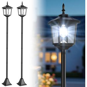 Greluna Solar Lamp Post Light Outdoor, Cool White, IP45 Waterproof Solar Post Lights Outdoor, Pole Lights Decorative Lamp for Yard Garden Patio Lawn Pathway Driveway Front/Back Door 2 Pack