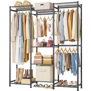 HOMIDEC Wardrobe Closet, 4 Hanging Spaces Portable Clothes Rack,Free Standing Closet Organizer and Storage System with Hanging Rods,Clothing Rack Suitable for Cloakroom,Bedroom,Entrances,etc.Black (Large)