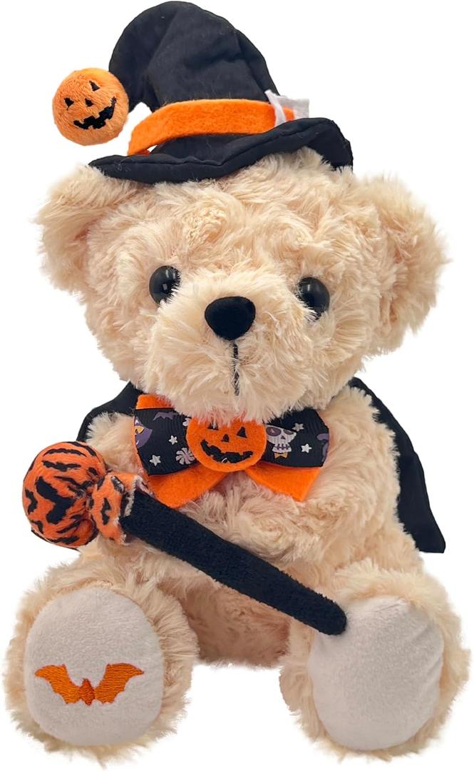 Teddy Bear Stuffed Animal Wizard Bear - Wizard Plush Toy for Party Decorations - 8 Inch Cute Orange Bear Plushies Stuffed Animal with Pumpkin Hat & Magic Wand