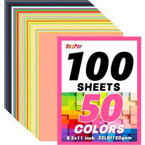3 x 100 Sheets Colored Cardstock 50 Colors, 8.5x11 Color Cardstock Bulk