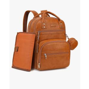 Premium Vegan Leather Diaper Bag Backpack with Waterproof Changing Pad, Reinforced Zippers & Odor-Free, 20 Pockets Pro Organizer, Fits 15.6" Laptop, Stroller Straps, Baby Bag for Mom, Brown