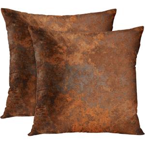 Emvency Set of 2 Throw Pillow Covers Case Brown Copper Old Rusty Metal High Resolution Orange Rustic Decorative Pillowcase Cushion Cover for Sofa Bedroom Car 18 x 18 Inches