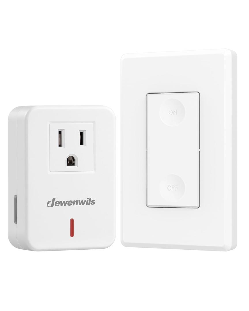 DEWENWILS Remote Control Outlet Wireless Wall Mounted Light Switch, Electrical Plug in On Off Power Switch for Lamp, Fan, Household Appliance, No Wiring, 100 Feet RF Range, ETL Listed, Programmable