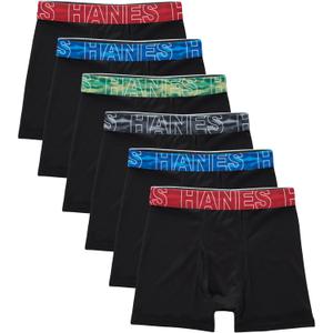 Hanes Boys' Big Performance Tween Boxer Brief Pack, X-Temp Mesh Stretch Underwear, Black, 6-Pack (Large)