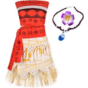 Tropical Island Princess Costume for Women, Hawaiian Adventure Dress with Necklace for Halloween Cosplay (Large)