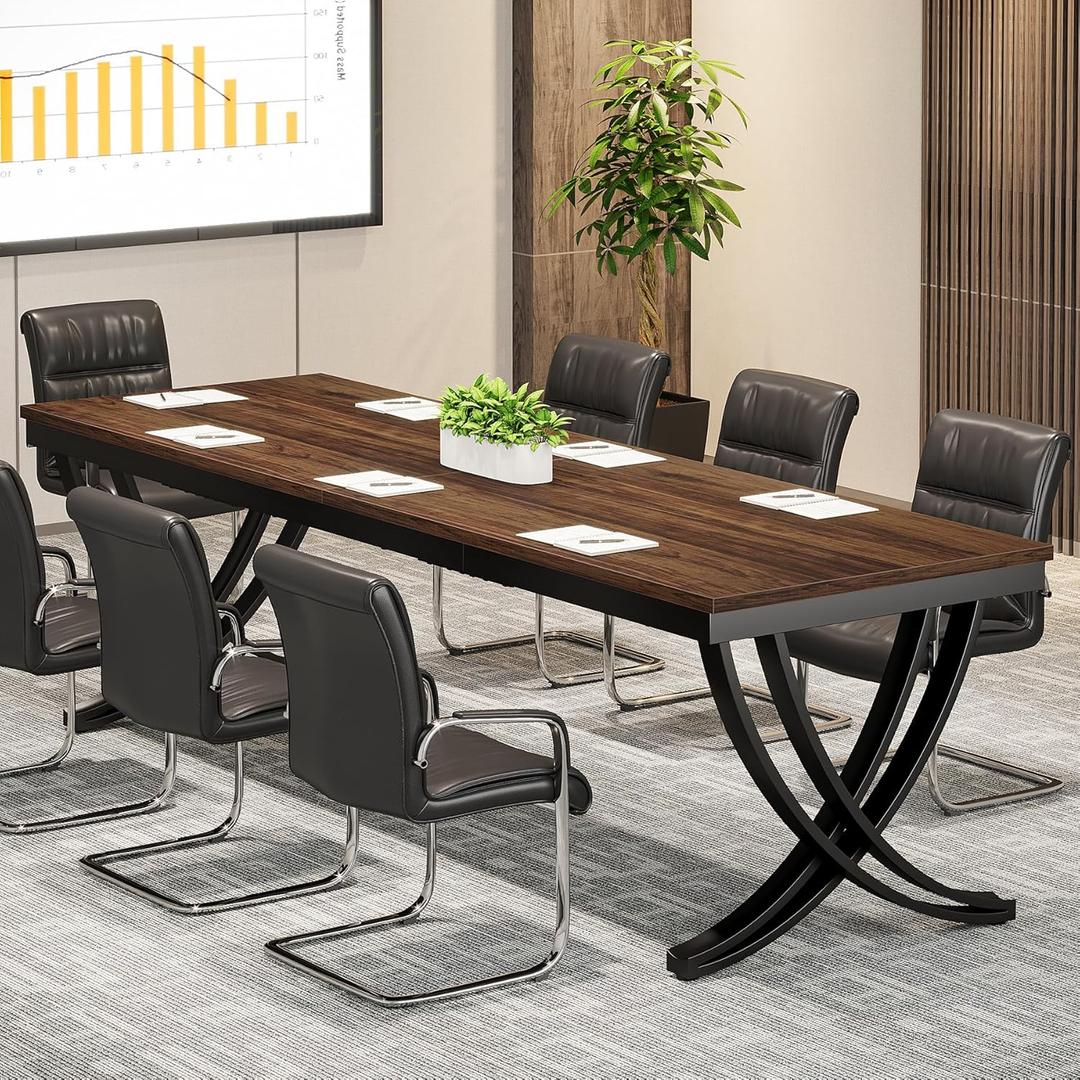Tribesigns 6.5FT Conference Table for 6-8 People, 78 inch Long Rectangular Seminar Table with Strong Metal Frame, Business Furniture Boardroom Desk for Office Meeting Conference Room (1, Brown)