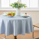 Alsoo Table Cloth for Round Table, 60 Inch Linen Textured Light Blue Table Cloth Waterproof Spill-Proof Circle TableCloths Wrinkle Free Fabric Farmhouse Table Cover for Dining Parties Buffets Holidays