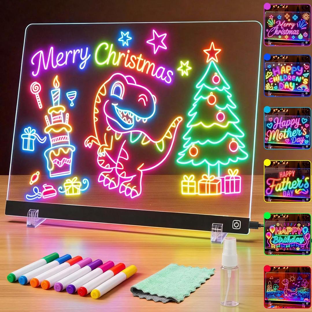 Lumiboard LED Drawing Board for Kids - 13.7"10" Light Up Drawing Board, 7 Colors 3 Modes Lite Brite, 12 Markers, LED Note Board with Colors, Gifts for Grandkids Teen Girl Gift