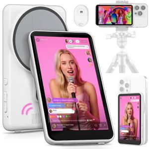 Selfie-Monitor-Screen-with-Speaker Wireless-Magnetic-Phone-Screen-for-iPhone-Vlog-Selfie-Camera-Back Rear-Camera-for-iPhone & Android Live-Stream-for-TikTok with Brightness Control & Bluetooth Remote (Sound Mode)