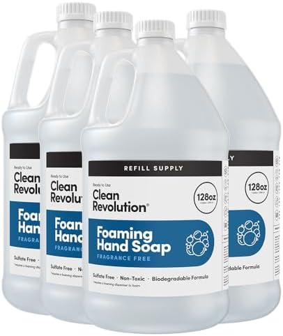 Clean Revolution Foaming Hand Soap Refill Supply Container, Ready to Use Formula, Gluten Free, Unscented and Fragrance Free, 128 Fl. Oz, 4 Pack