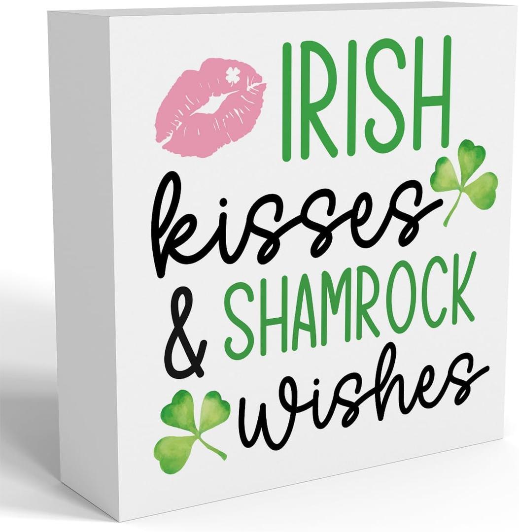 St Patrick's Day Decorations Irish Kisses and Shamrock Wishes Decor Funny Table Party Decor Shamrocks Decorations Irish Gifts for Home, Wooden Box for Home Party Festival Shelf Tiered Decor