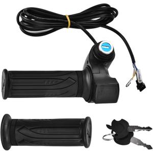 1Pair E-Bike Throttle Grip, 12v-84v Universal Electric Bicycle Scooter Handlebar Grip Twist Throttle with LCD Battery Voltage Display Key Knock for Motorbike Motorcycle E-Bike