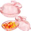 CIEOVO 2 Pieces Easter Pink Glass Candy Dish with Lid Covered Candy Jar Cookie Storage Container for Easter Holiday Office Kitchen Food Storage Home Table Desk Decorations, one size