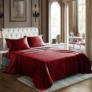 CozyLux Satin Sheets Queen Size - 4 Piece Burgundy Bed Sheet Set with Silky Microfiber, 1 Deep Pocket Fitted Sheet, 1 Flat Sheet, and 2 Pillowcases - Smooth and Soft