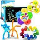 6PCs Sensory Travel Toys Pack for Toddler 3 4 5 Year Old Quiet Airplane Travel Activities Essential With Icd Writing Tablet Suction Cup Color Sorting Toy for Kid ADHD Autistic Fidget Gift for Boy Girl