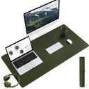 YSAGi Non-Slip Leather Desk Pad L Size, Waterproof Laptop Computer Desk Keyboard Mat, Table Protector Blotter Mat, Large Mouse Pad for Office/Work/Home/Decor(Olive Green, 35.4" x 17")