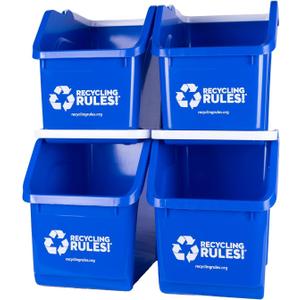6 Gallon Stackable Recycling Bin Container in Blue, Eco-Friendly BPA-Free Handy Recycler with Handle, 4-Pack