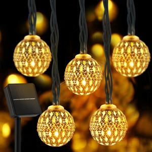 Solar Moroccan String Lights Outdoor 60 LED 36 Ft Globe Fairy Lights with 8 Lighting Modes, Waterproof Solar Powered String Lights for Garden Yard Gazebos Camping Party Holiday (Warm White)