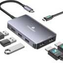 USB C to Dual HDMI Adapter, 6 in 1 Docking Station Dual Monitor, 3*USB-A Data Ports, 100W PD, HDMI Splitter Extended Display Laptop USB C Hub for MacBook, HP, Dell and More