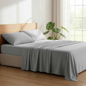 Mellanni King Sheets Set - 4 PC Iconic Collection Bedding - Hotel Luxury, Extra Soft, Cooling Bed Sheets - Wrinkle, Fade, Stain Resistant (King, Light Gray)