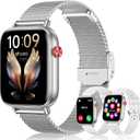 Smart Watch for Women Men (Answer/Make Calls) 1.83" HD 3 Bands Smartwatch Compatible Android iPhone Phones with Fitness Step Tracker/Heart Rate/Sleep Monitor, 120+ Sports Modes IP68 Waterproof, Silver