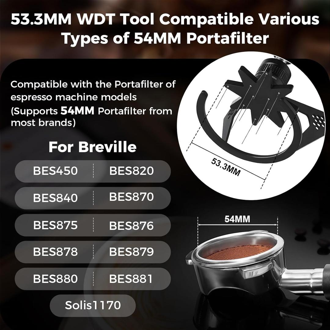 IKAPE Mantis WDT Distribution Tool with Clean Brush, V354mm Espresso Stirrer for Barista  8 Needle Espresso Stirrer with Dosing Funnel & Stand, Adjustable Needle Height, Walnut Handle